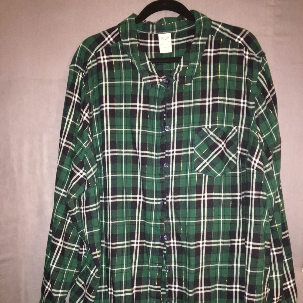 Faded Glory Plus Green Plaid Shirt